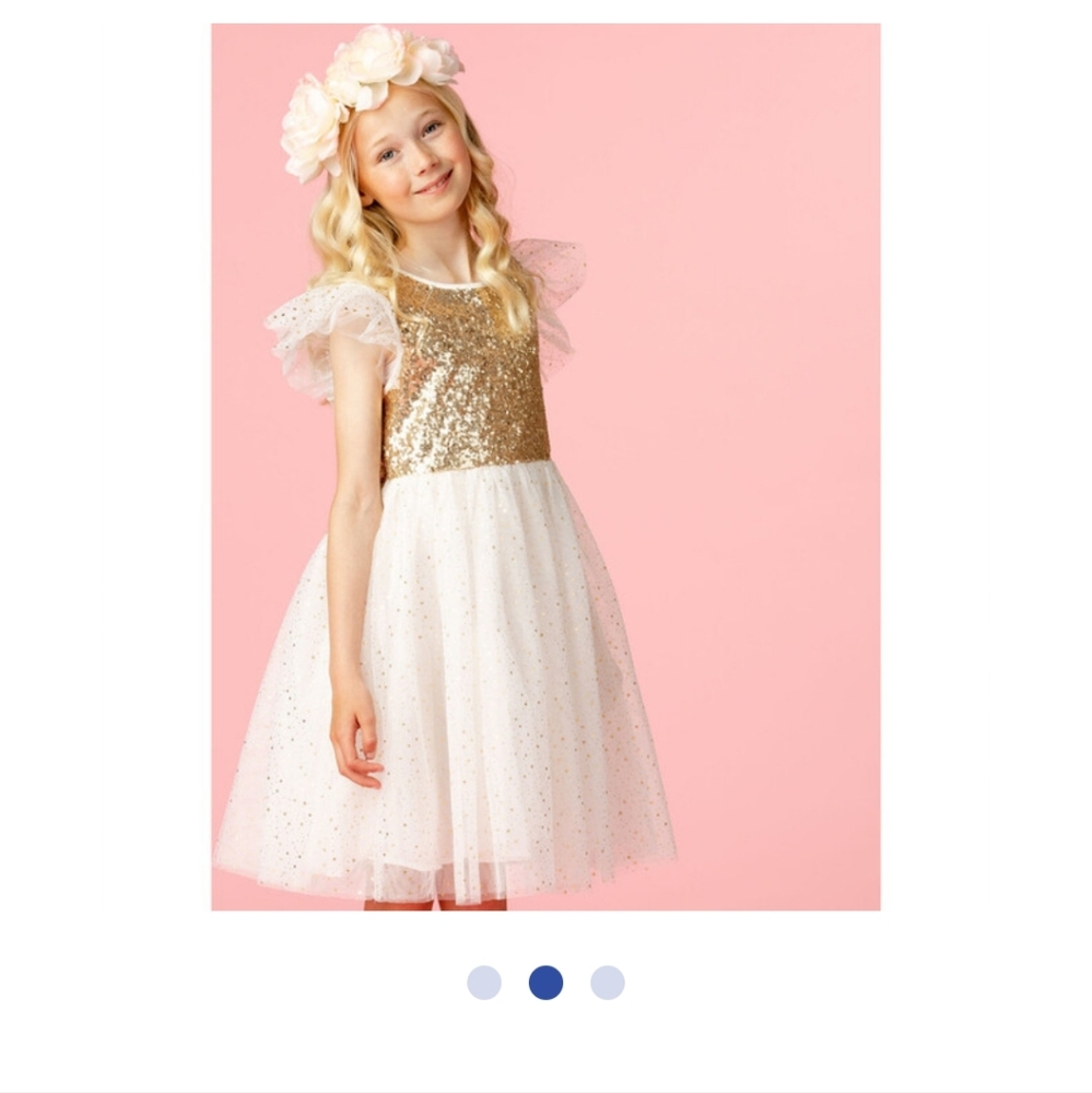 Gold and White Kids Formal Dress